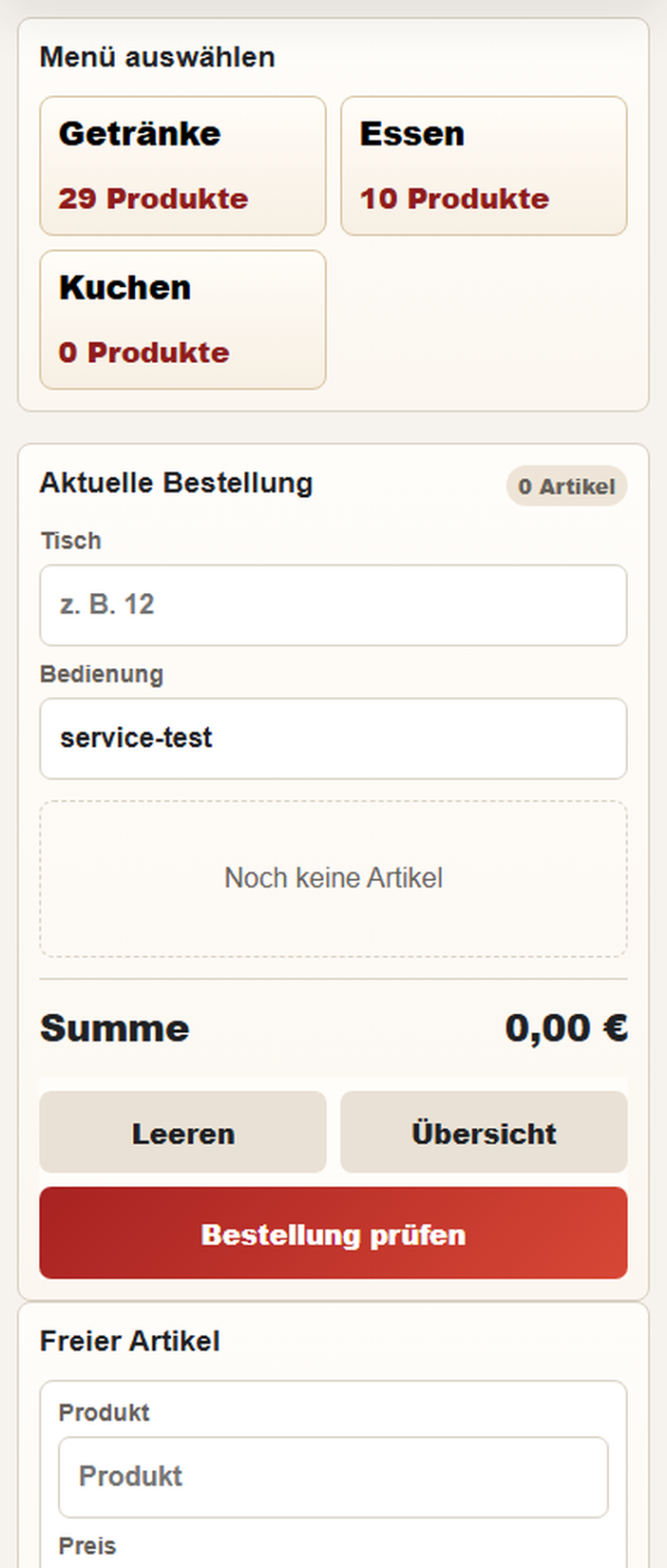 Tatsächliche Tablet-Ansicht der Festverwaltung